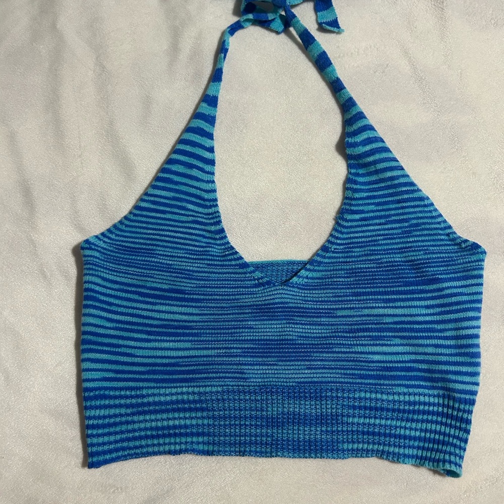 Blue Striped Halter Top
